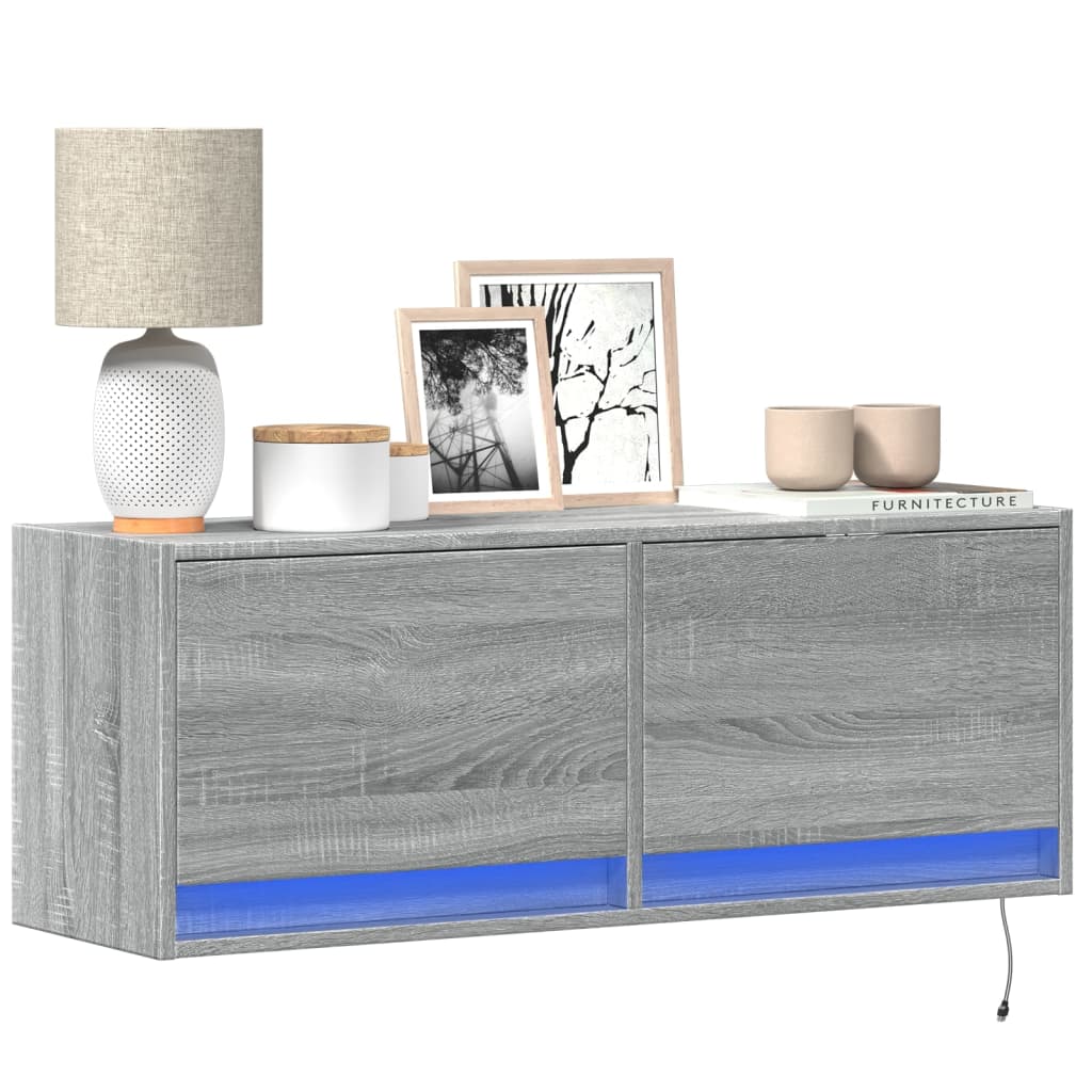 vidaXL Mueble de TV de pared con luces LED gris Sonoma 100x31x35 cm