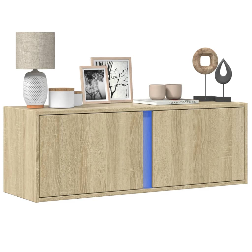 vidaXL Mueble de TV de pared con luces LED roble Sonoma 100x31x35 cm