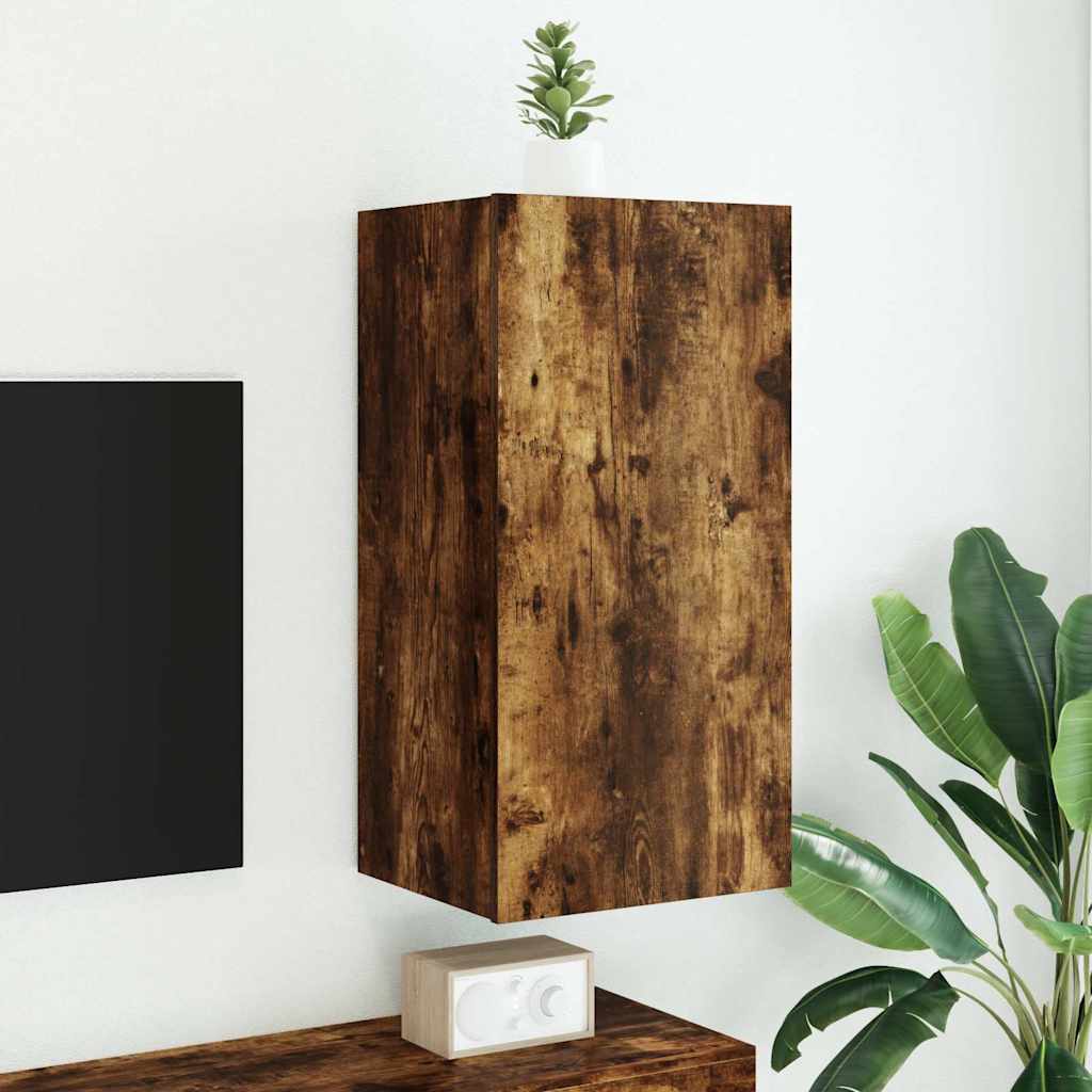 vidaXL Mueble de TV de pared con luces LED roble ahumado 40,5x35x80 cm