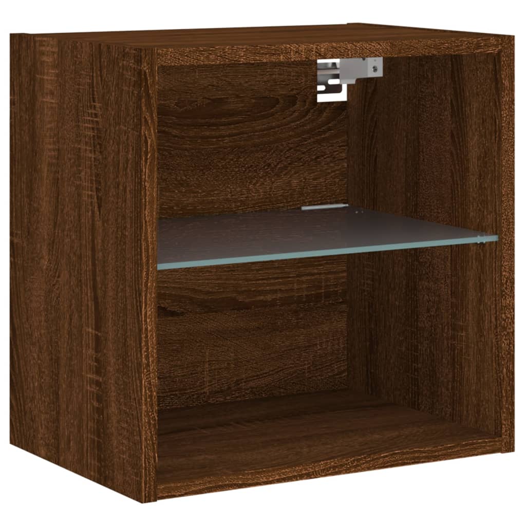 vidaXL Mesita de noche de pared con luces LED roble marrón - Image 6