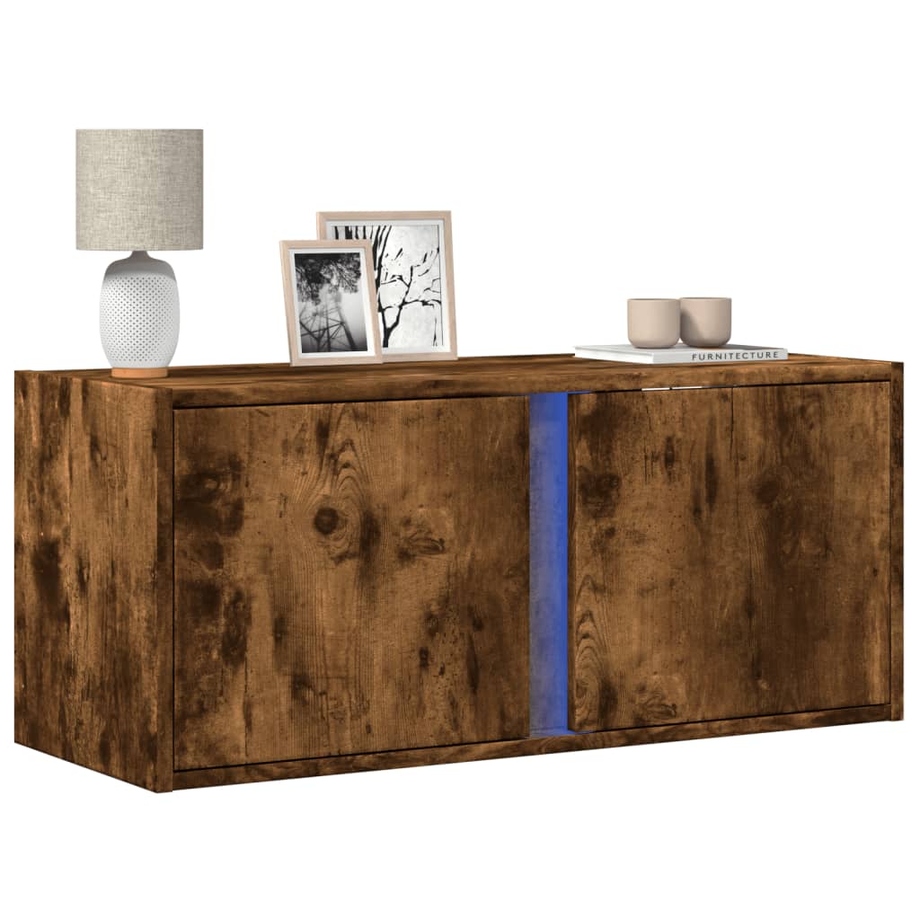 vidaXL Mueble de TV de pared con luces LED roble ahumado 80x31x35 cm
