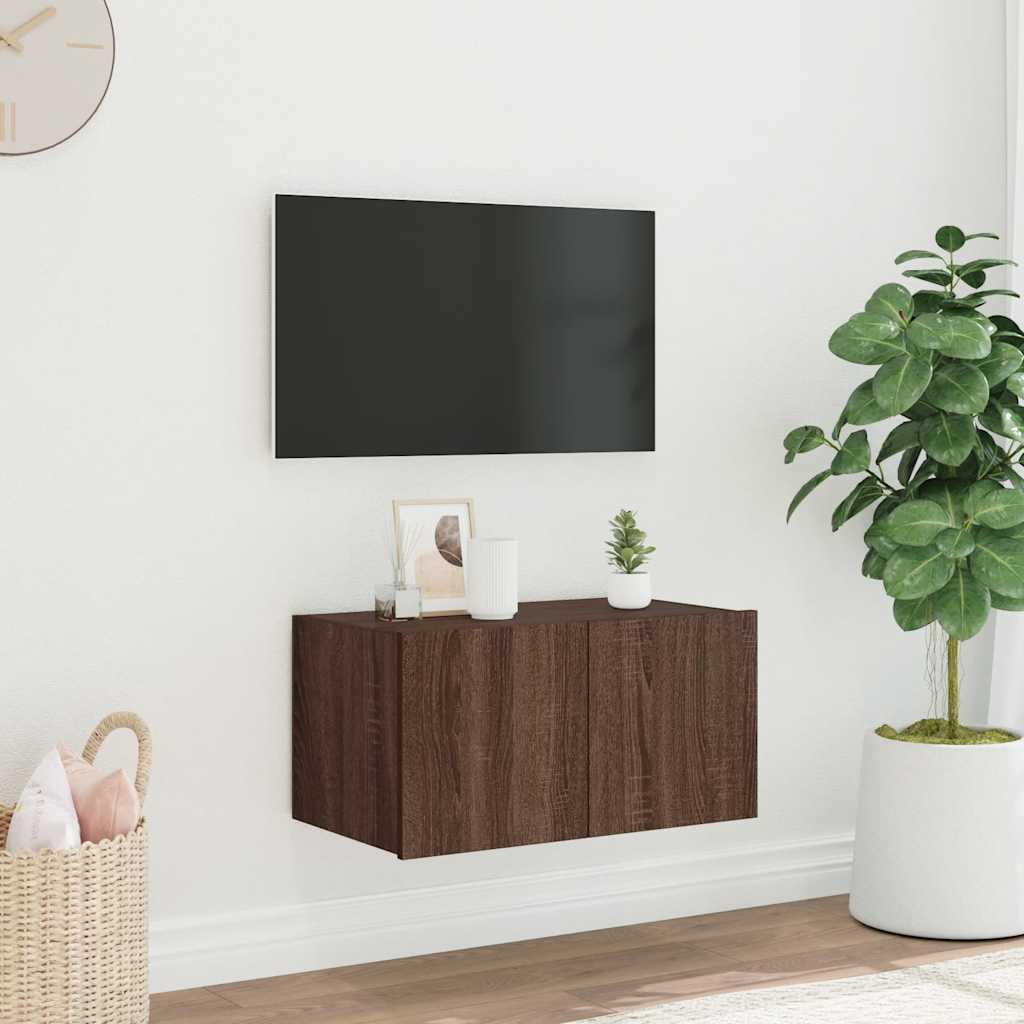 vidaXL Mueble de TV de pared con luces LED roble marrón 60x35x31 cm