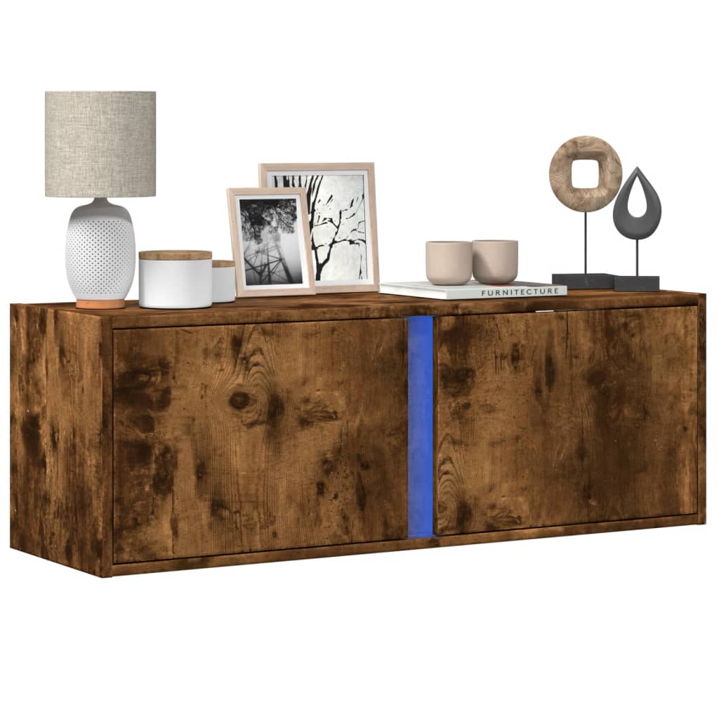 vidaXL Mueble de TV de pared con luces LED roble ahumado 100x31x35 cm