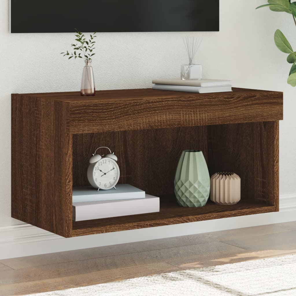 vidaXL Mueble para TV con luces LED roble marrón 60x30x30 cm