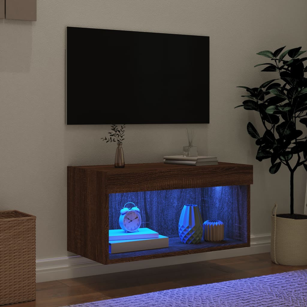 vidaXL Mueble para TV con luces LED roble marrón 60x30x30 cm - Image 3