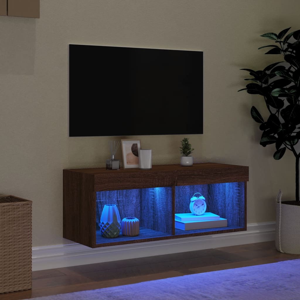 vidaXL Mueble para TV con luces LED roble marrón 80x30x30 cm - Image 3