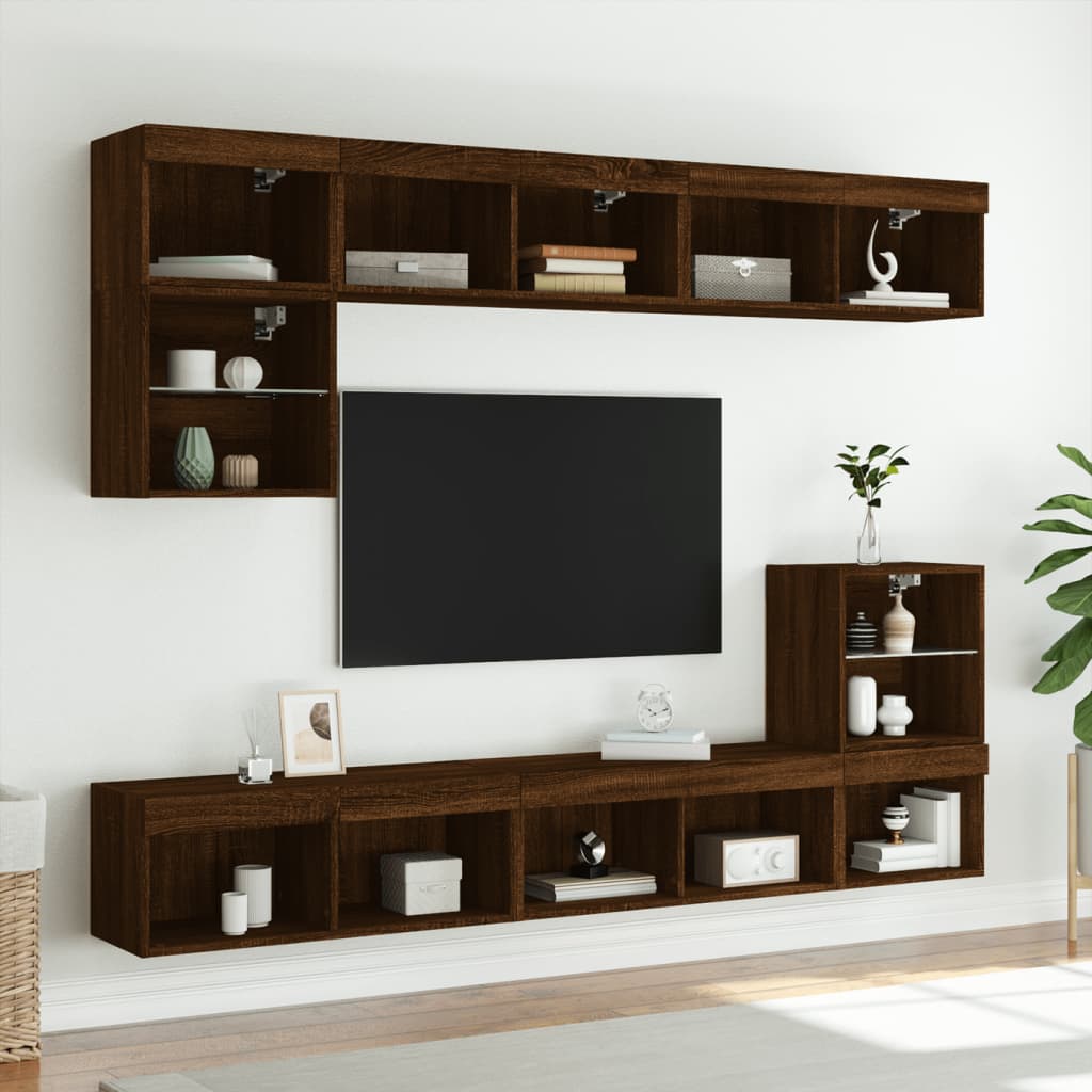 vidaXL Mueble para TV con luces LED roble marrón 80x30x30 cm - Image 4