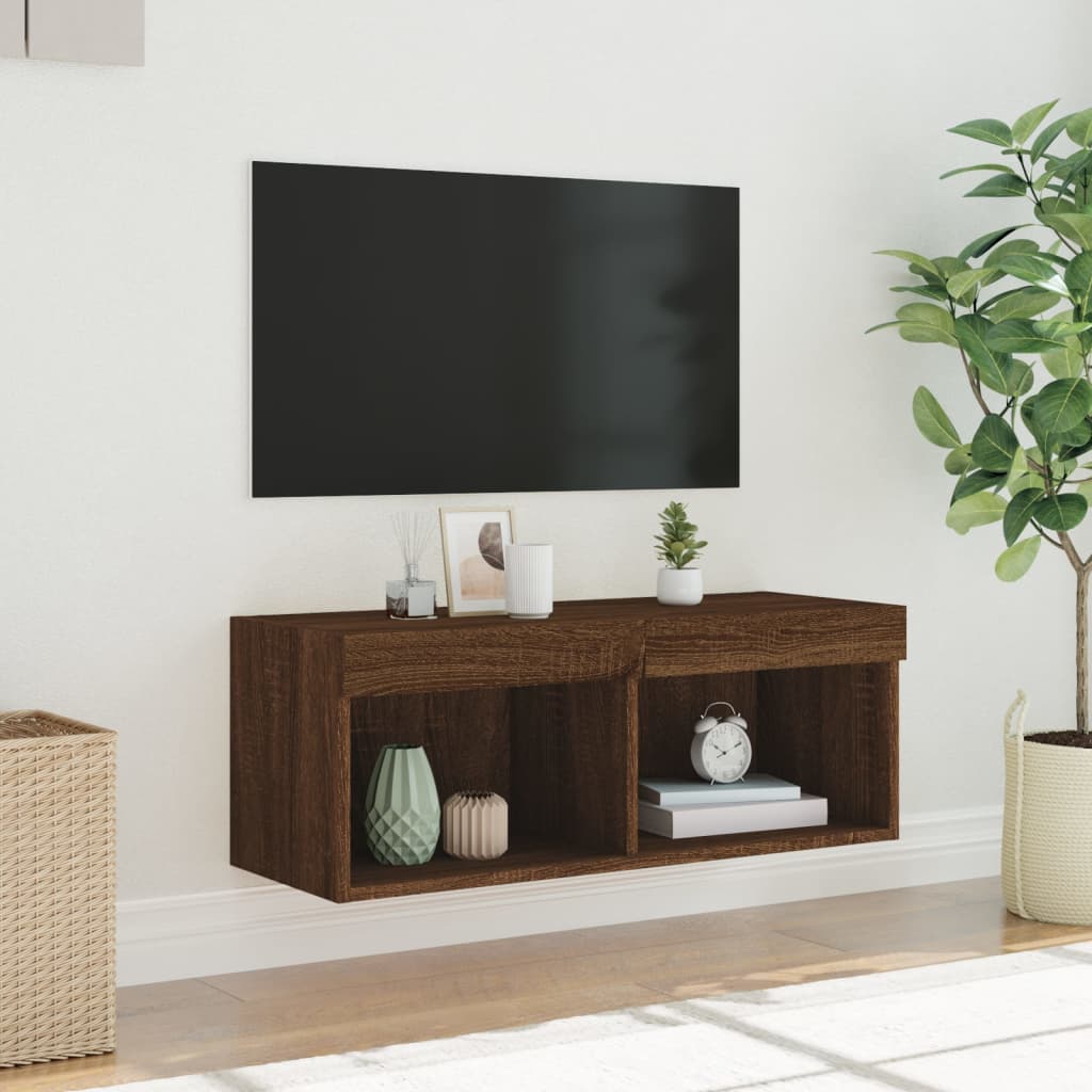 vidaXL Mueble para TV con luces LED roble marrón 80x30x30 cm - Image 5