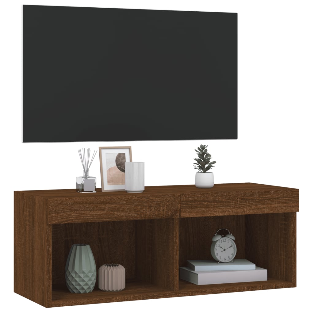 vidaXL Mueble para TV con luces LED roble marrón 80x30x30 cm - Image 6
