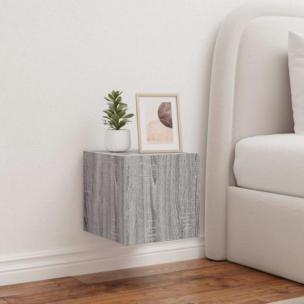 vidaXL Muebles TV pared con luces LED 2 uds gris Sonoma 30,5x35x30 cm