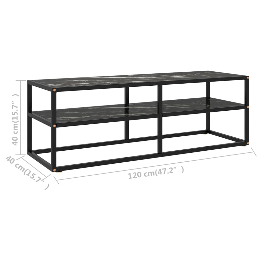 vidaXL Mueble para TV negro con vidrio de mármol negro 120x40x40 cm - Image 6