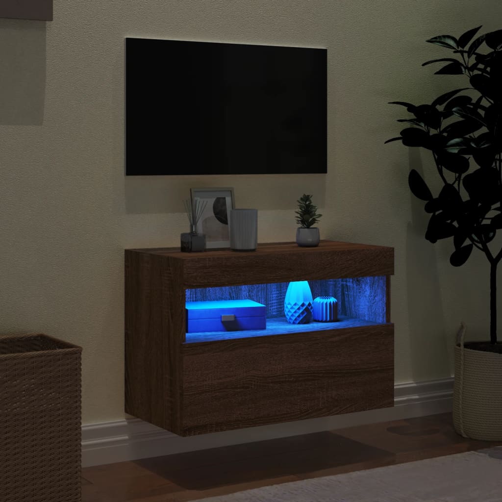 vidaXL Mueble de TV de pared con luces LED roble marrón 60x30x40 cm - Image 4
