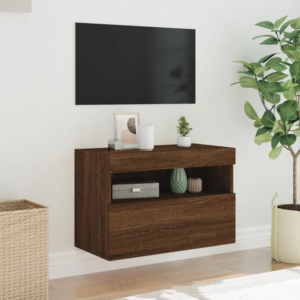 vidaXL Mueble de TV de pared con luces LED roble marrón 60x30x40 cm - Image 5