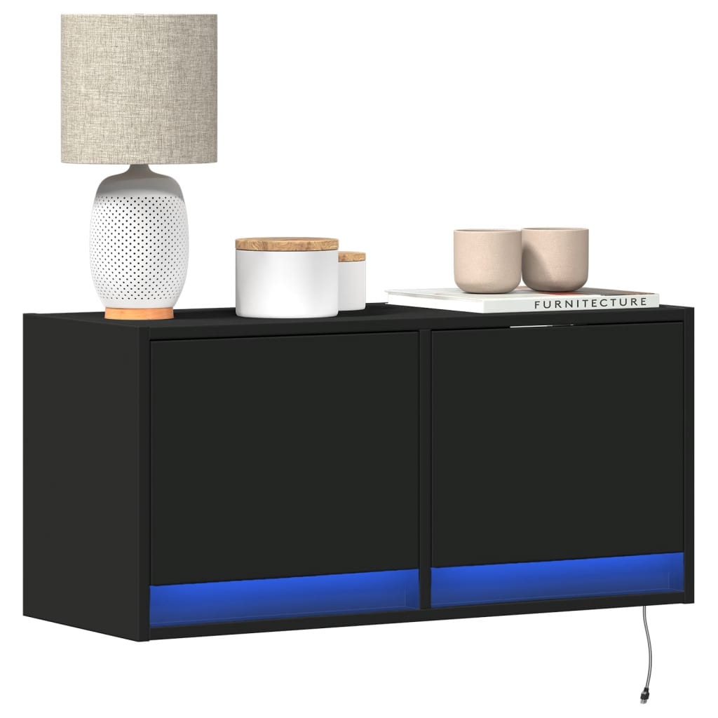 vidaXL Mueble de TV de pared con luces LED negro 80x31x35 cm