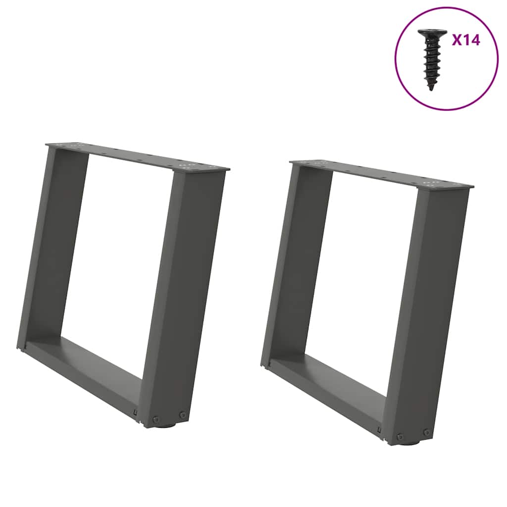 vidaXL Patas para mesa de centro en forma de U (2 unidades), antracita, 60 x (42-43) cm, acero