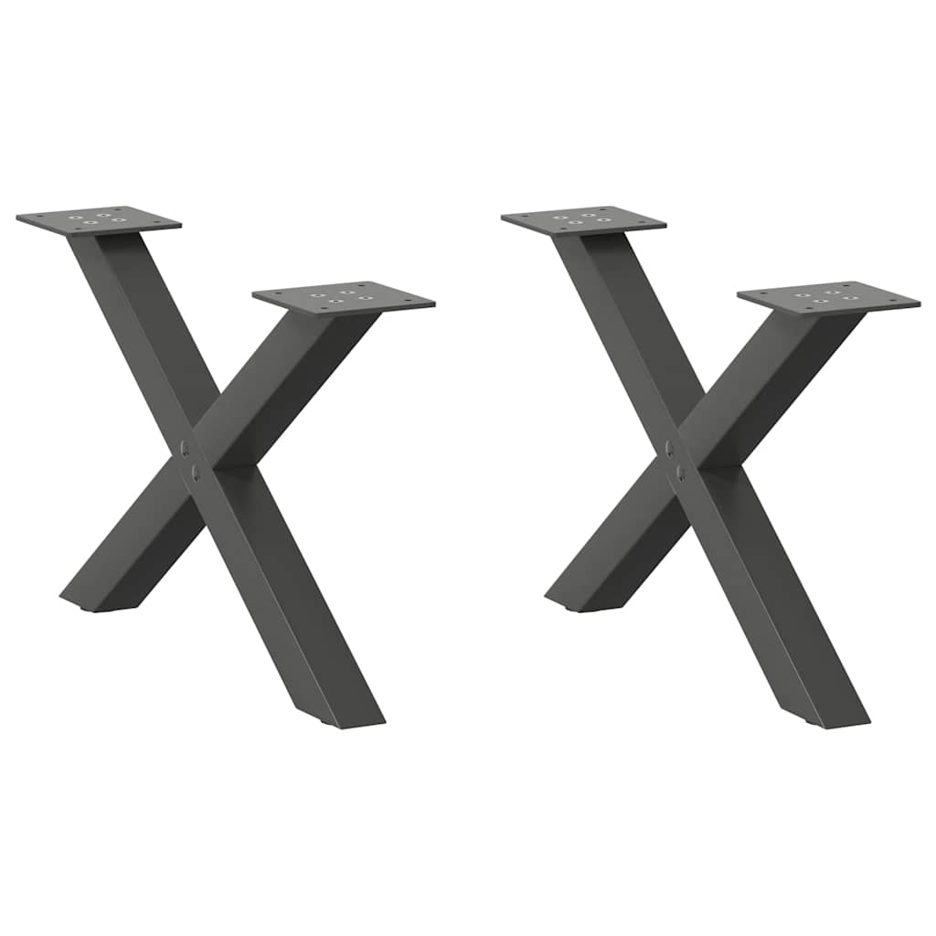vidaXL Patas para mesa de centro en forma de X (2 unidades), antracita, 60 x (30-31) cm, acero