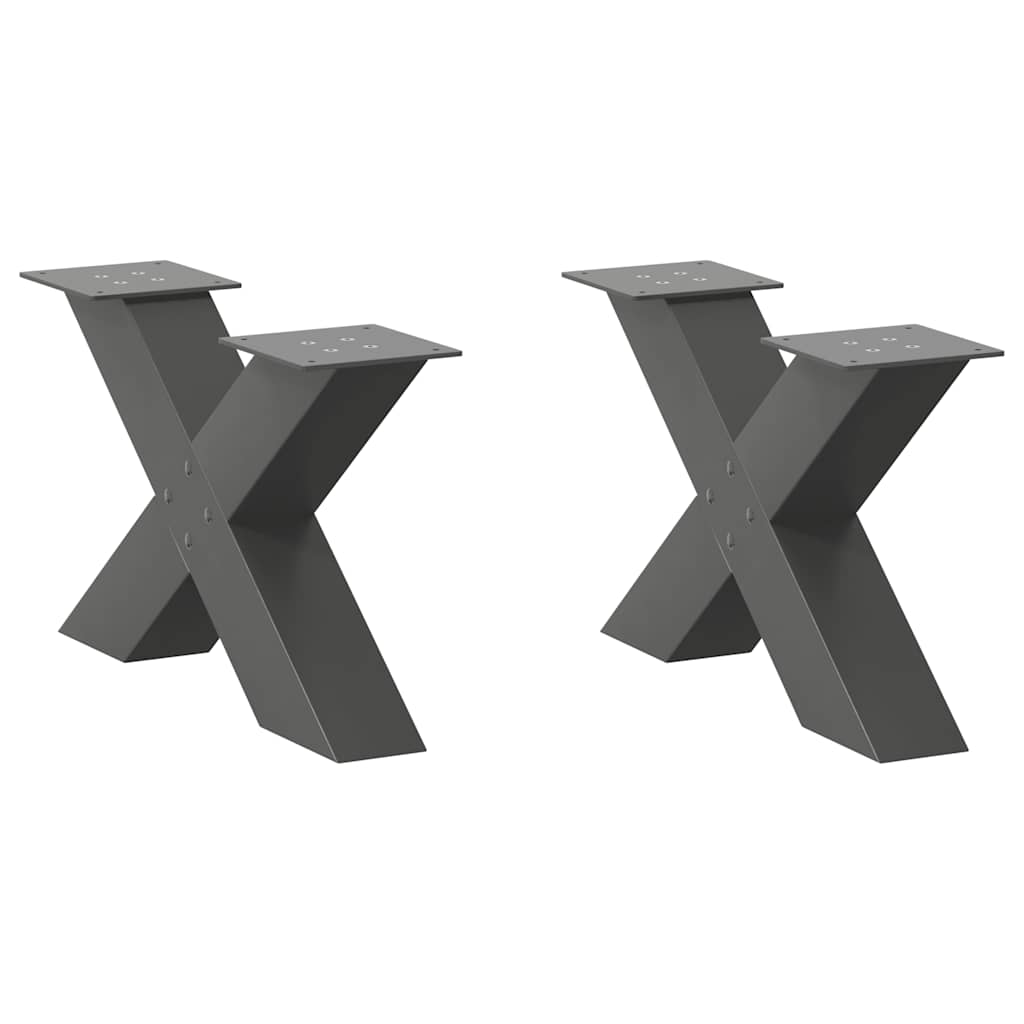 vidaXL Patas para mesa de centro en forma de X (2 unidades), antracita, 60 x (30-31) cm, acero