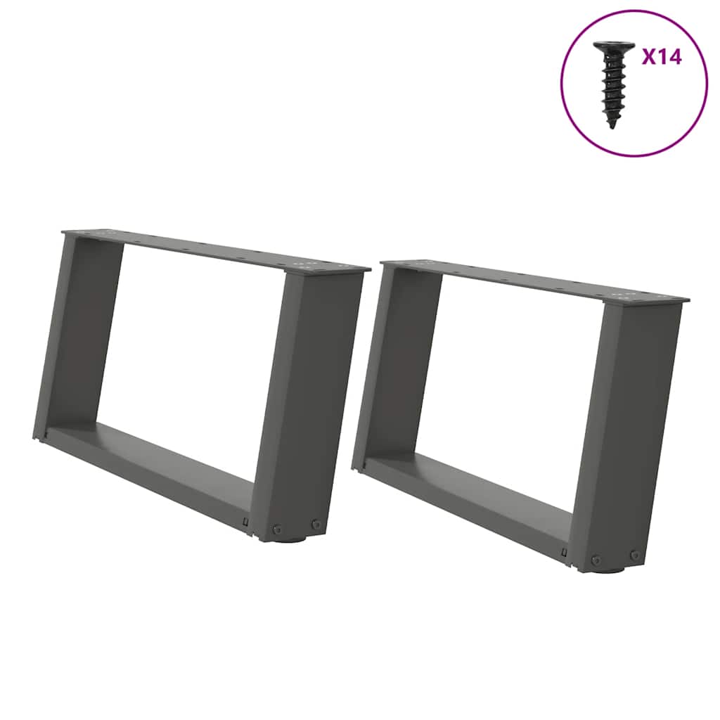 vidaXL Patas para mesa de centro en forma de U (2 unidades), antracita, 60 x (30-31) cm, acero