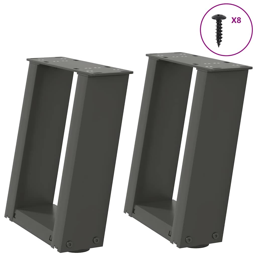 vidaXL Patas para mesa de centro en forma de U (2 unidades), antracita, 30 x (30-31) cm, acero
