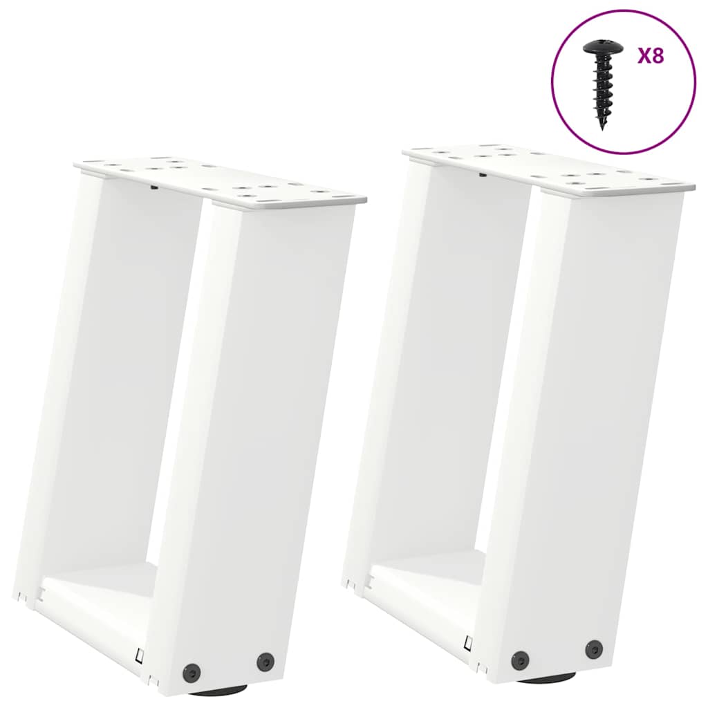 vidaXL Patas para mesa de centro en forma de U (2 unidades), color blanco, 30 x (30-31) cm, acero