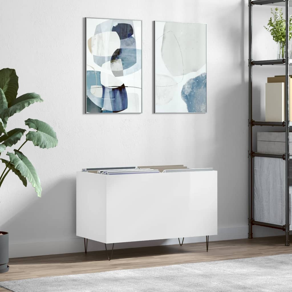 vidaXL Mueble discos madera contrachapada blanco brillo 74,5x38x48 cm