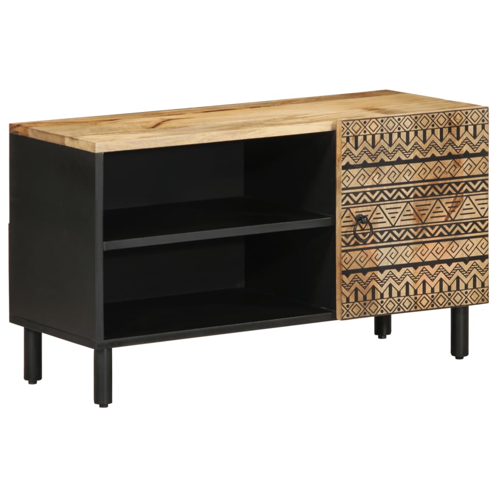 vidaXL Mueble de TV madera maciza de mango rugosa negro 80x33,5x46 cm