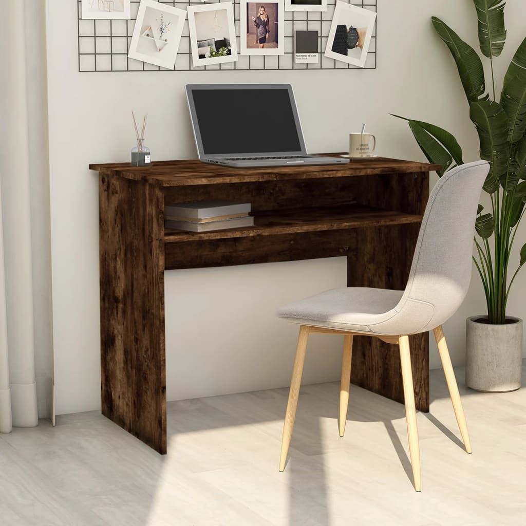 vidaXL Escritorio madera contrachapada color roble ahumado 90x50x74 cm