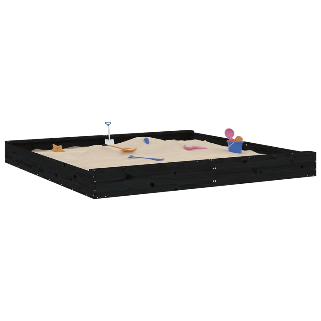vidaXL Arenero con asientos cuadrado madera maciza de pino negro - Image 3