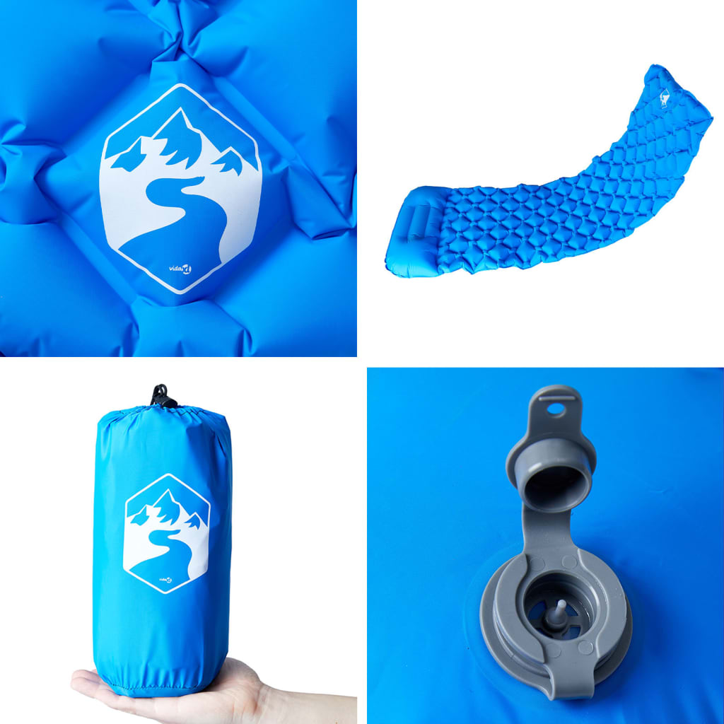 vidaXL Colchón de camping inflable con almohada 1 persona azul - Image 5