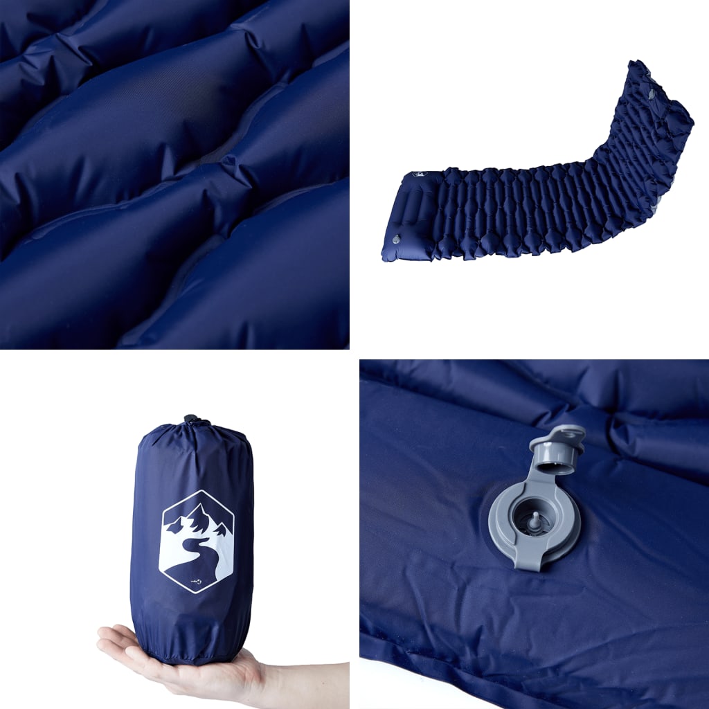 vidaXL Colchón de camping autoinflable con almohada 1 persona azul - Image 5