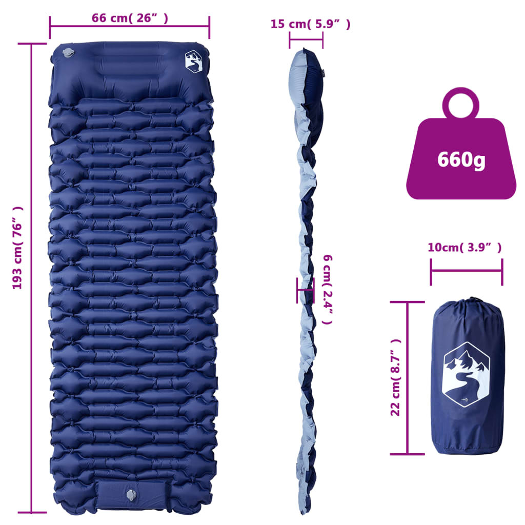 vidaXL Colchón de camping autoinflable con almohada 1 persona azul - Image 6