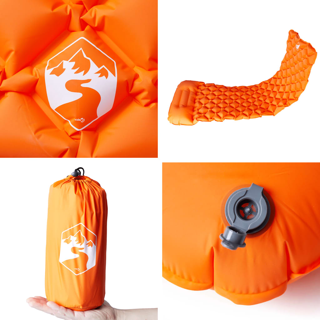 vidaXL Colchón de camping inflable con almohada 1 persona naranja - Image 5