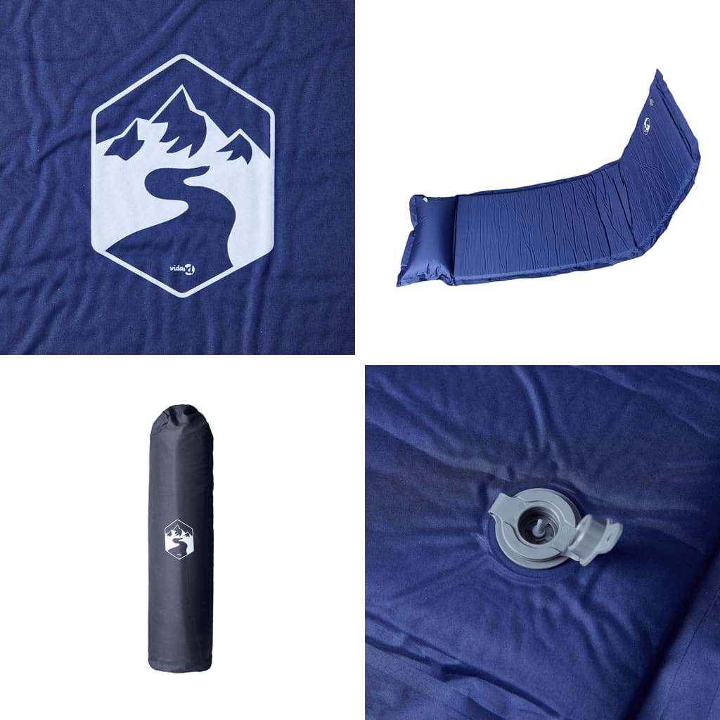 vidaXL Colchón de camping autoinflable con almohada 1 persona azul - Image 5