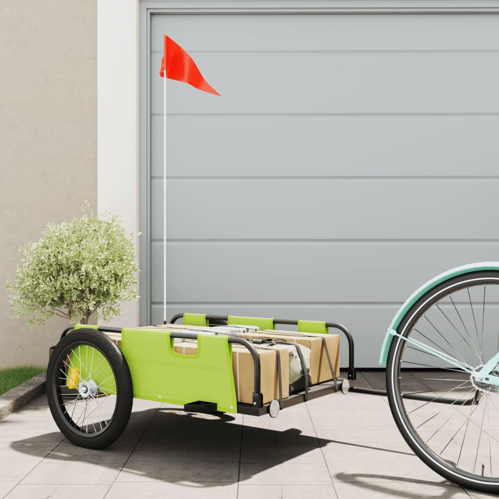 vidaXL Remolque para bicicletas hierro y tela Oxford verde