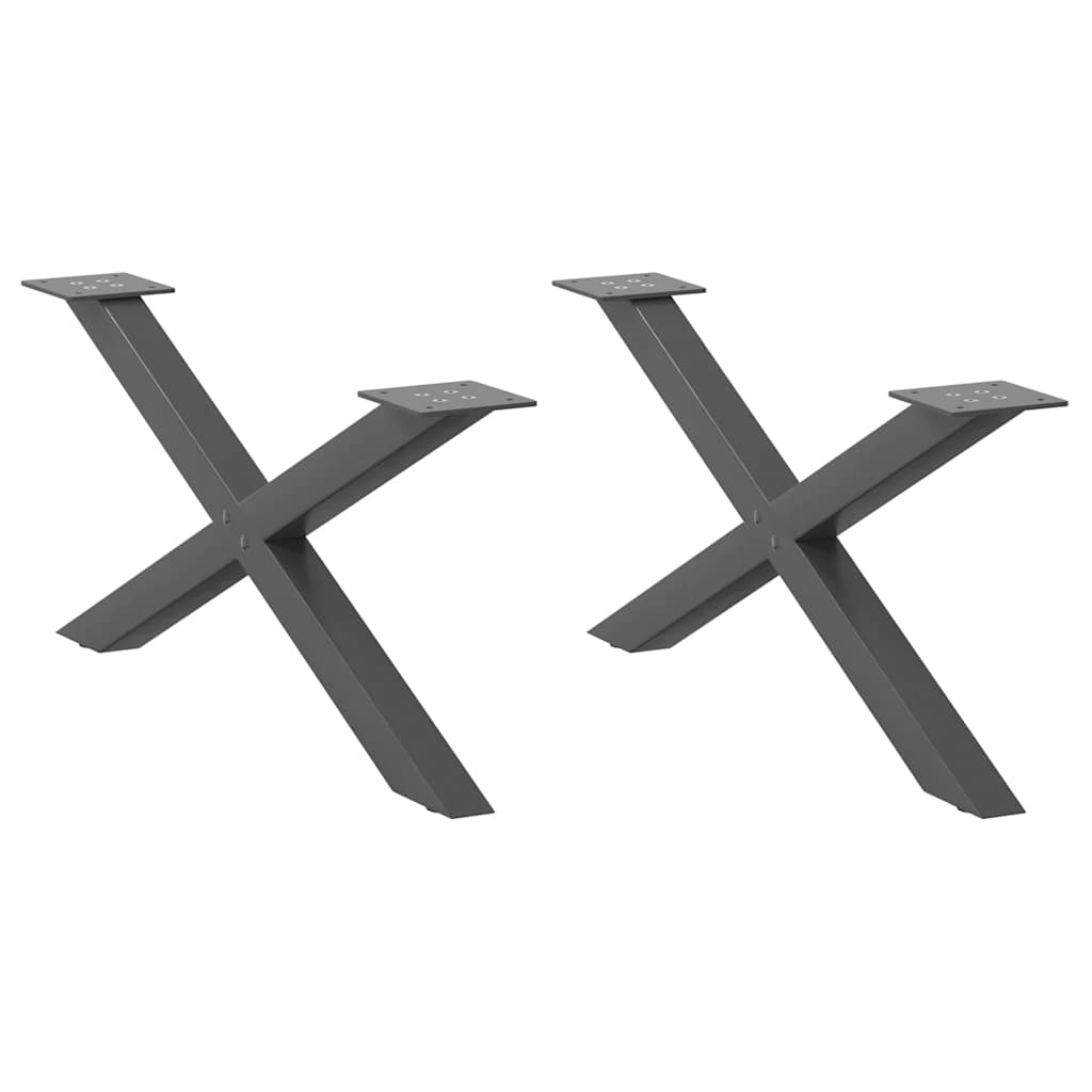 vidaXL Patas para mesa de centro en forma de X (2 unidades), antracita, 70 x (30-31) cm, acero