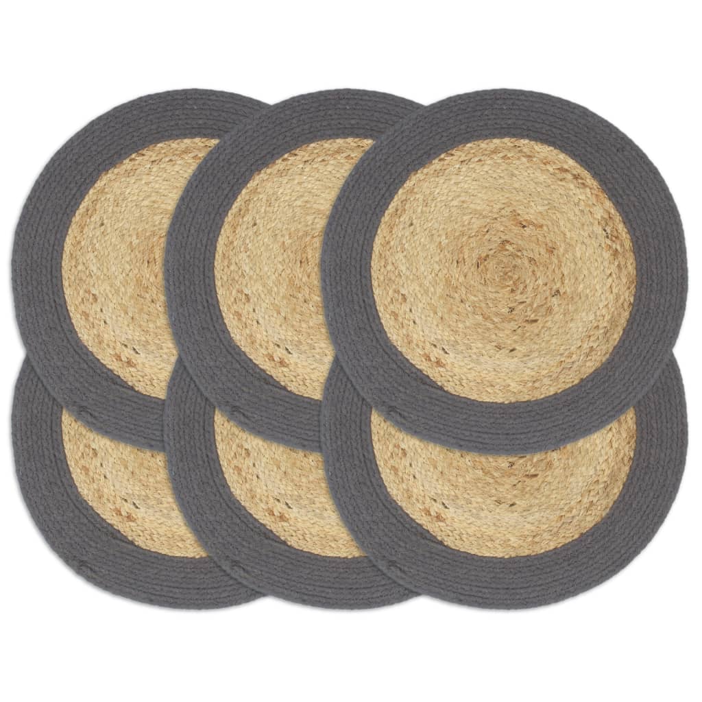 vidaXL Tischsets 6 Stk. Natur und Anthrazit 38 cm Jute und Baumwolle