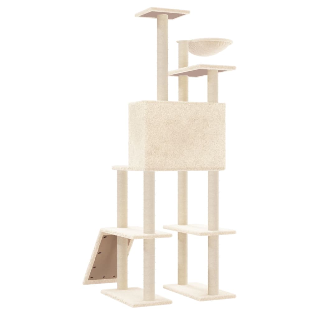 vidaXL Kratzbaum mit Sisal-Kratzsäulen Creme 166 cm - Image 5
