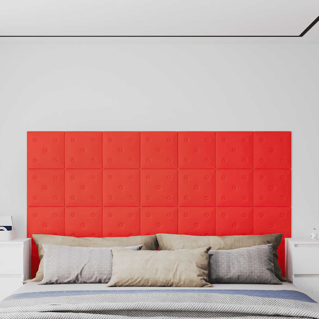 vidaXL Wandpaneele 12 Stk. Rot 30x30 cm Kunstleder 1,08 m²