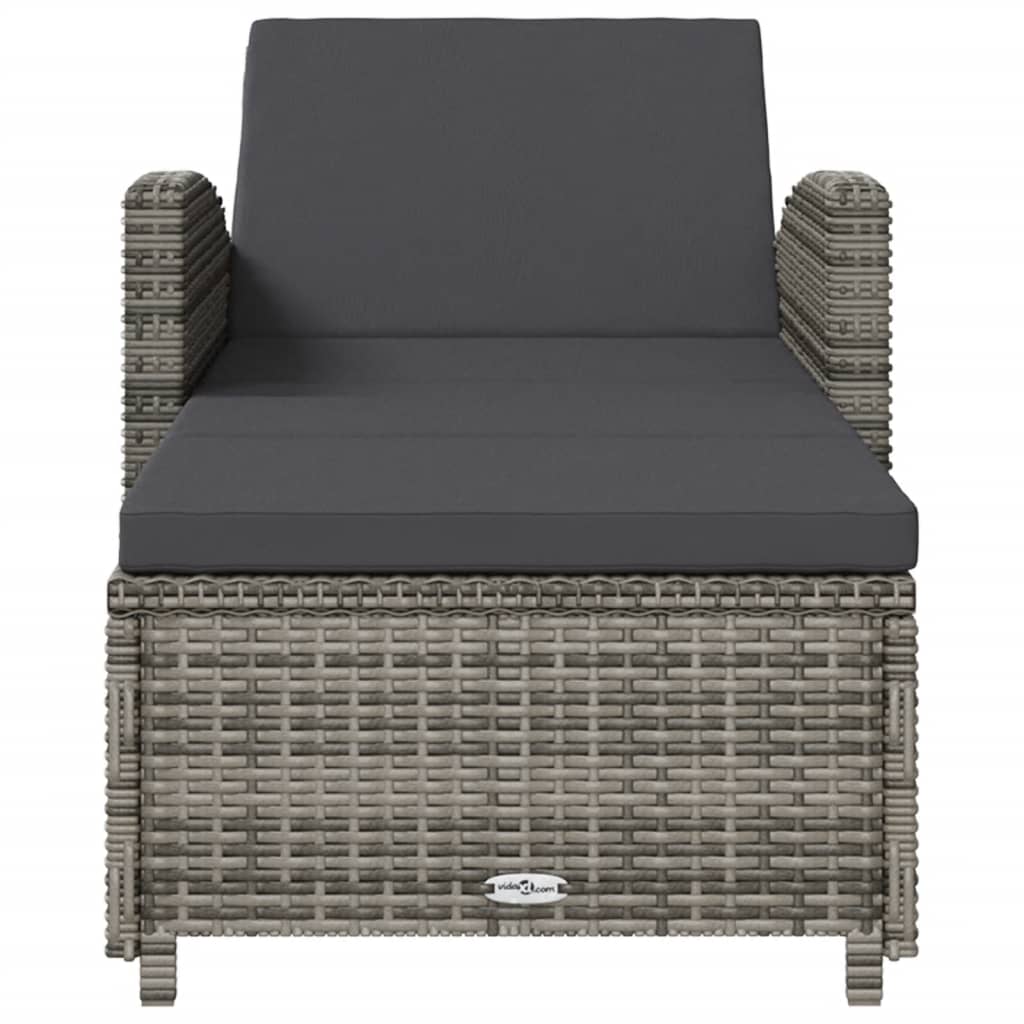 vidaXL Sonnenliege mit Dunkelgrauer Auflage Poly Rattan Grau - Image 3