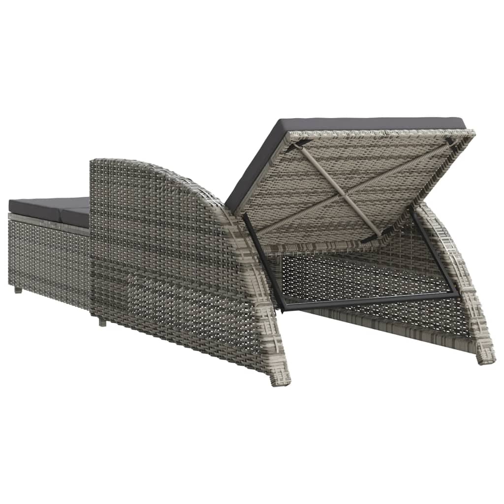 vidaXL Sonnenliege mit Dunkelgrauer Auflage Poly Rattan Grau - Image 4
