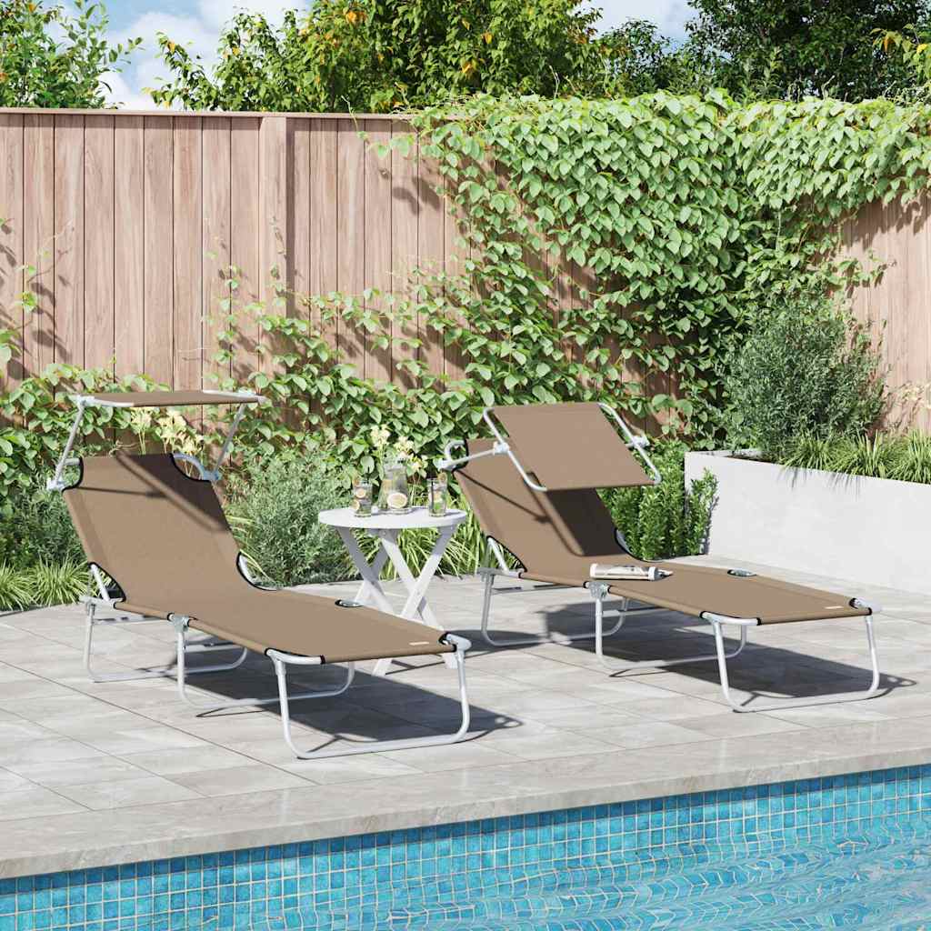vidaXL Sonnenliege 2-Person 2 pcs Taupe 58 x 188 x 77cm Stoff