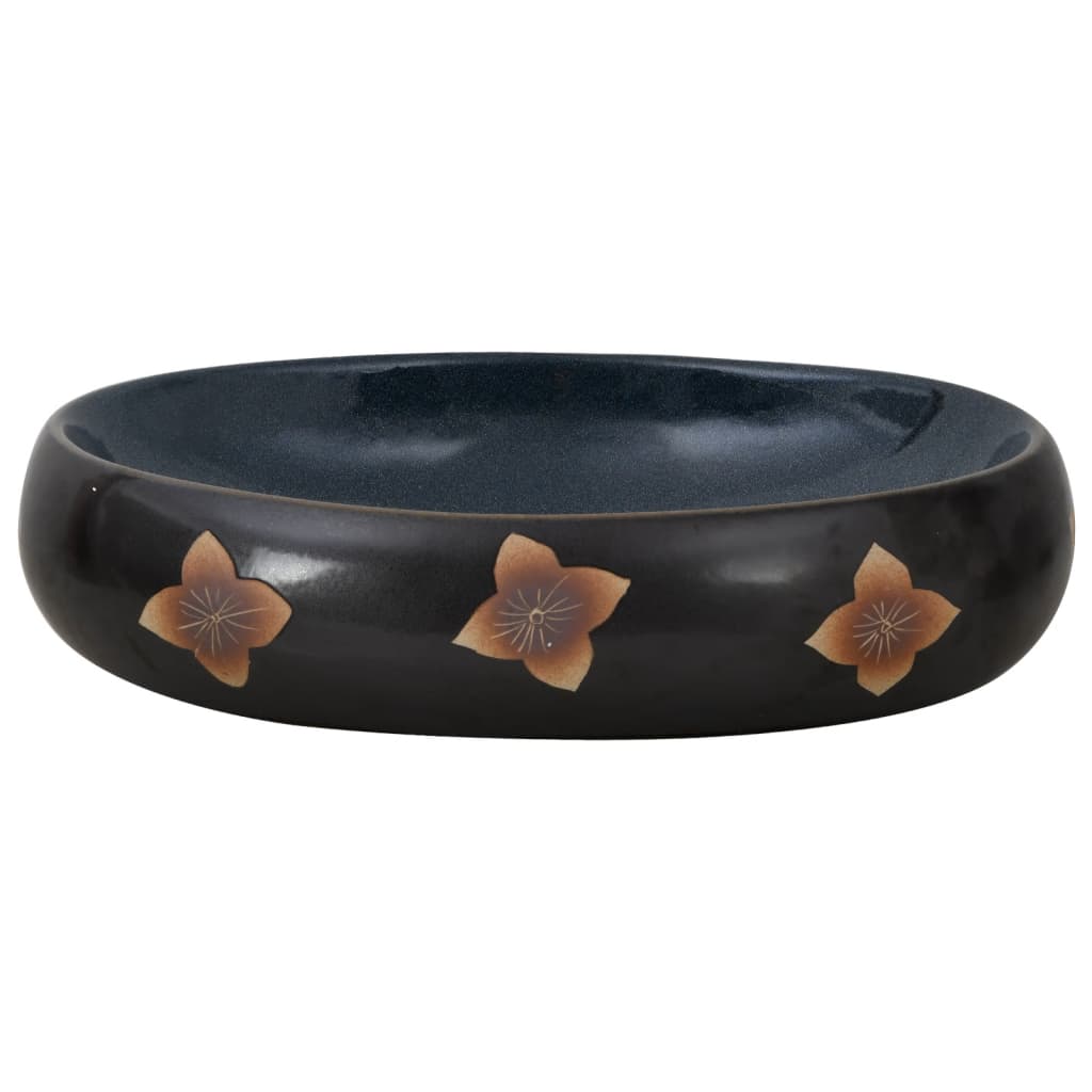 vidaXL Aufsatzwaschbecken Schwarz und Blau Oval 59x40x15 cm Keramik - Image 3