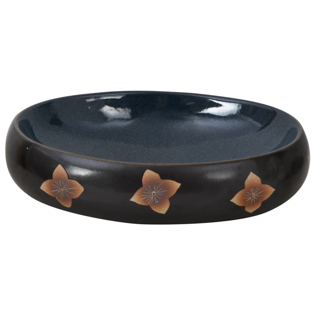 vidaXL Aufsatzwaschbecken Schwarz und Blau Oval 59x40x15 cm Keramik - Image 4