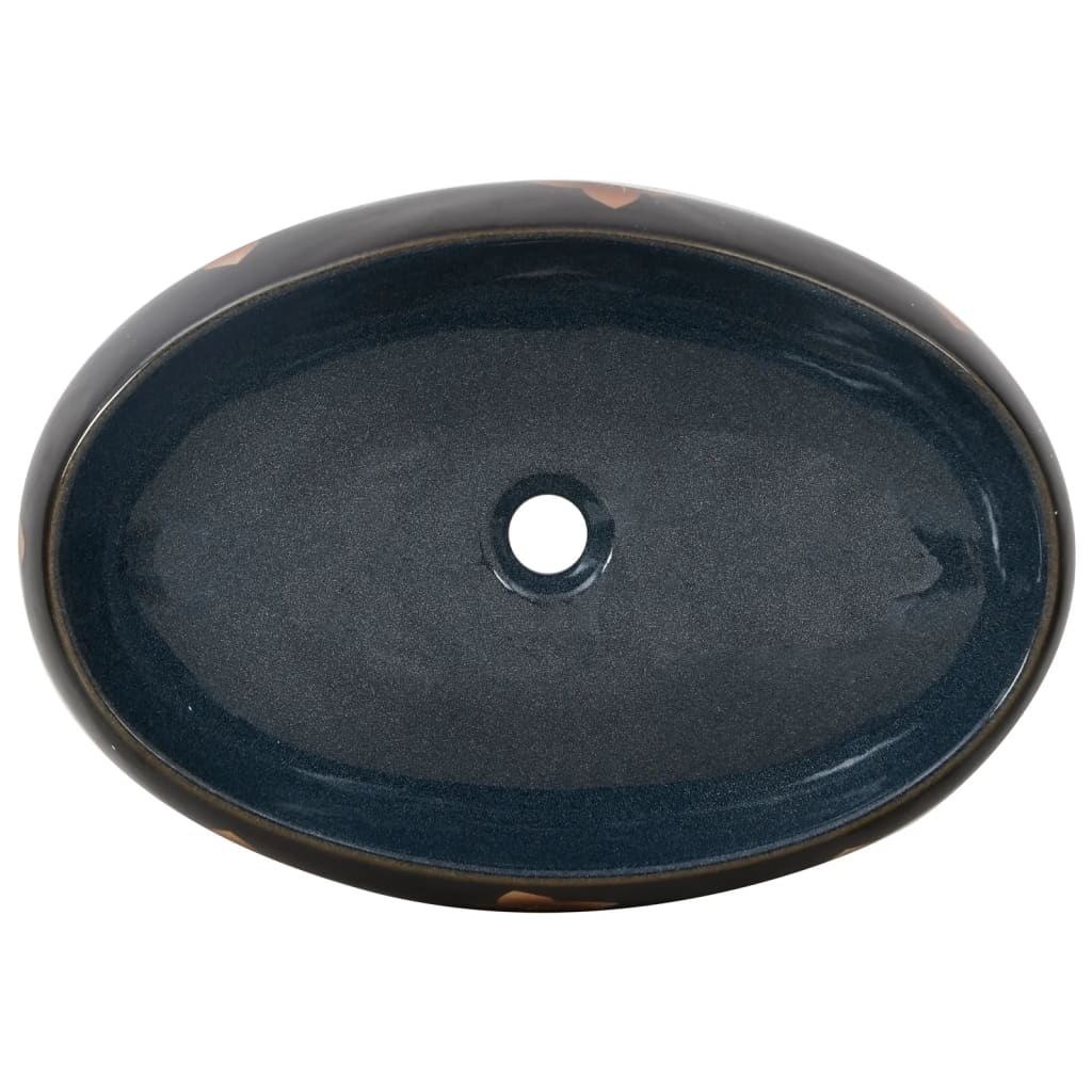 vidaXL Aufsatzwaschbecken Schwarz und Blau Oval 59x40x15 cm Keramik - Image 6