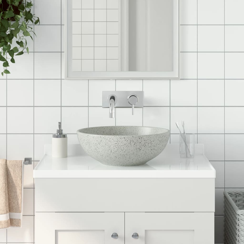 vidaXL Aufsatzwaschbecken Grau Rund Ø41x14 cm Keramik