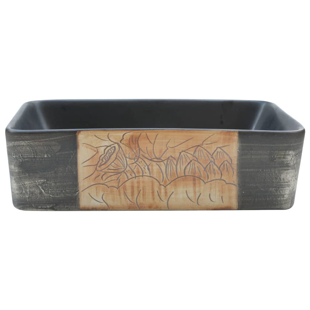vidaXL Aufsatzwaschbecken Schwarz Braun Rechteck 46x35,5x13cm Keramik - Image 3