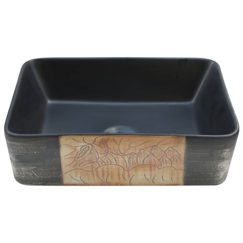 vidaXL Aufsatzwaschbecken Schwarz Braun Rechteck 46x35,5x13cm Keramik - Image 4
