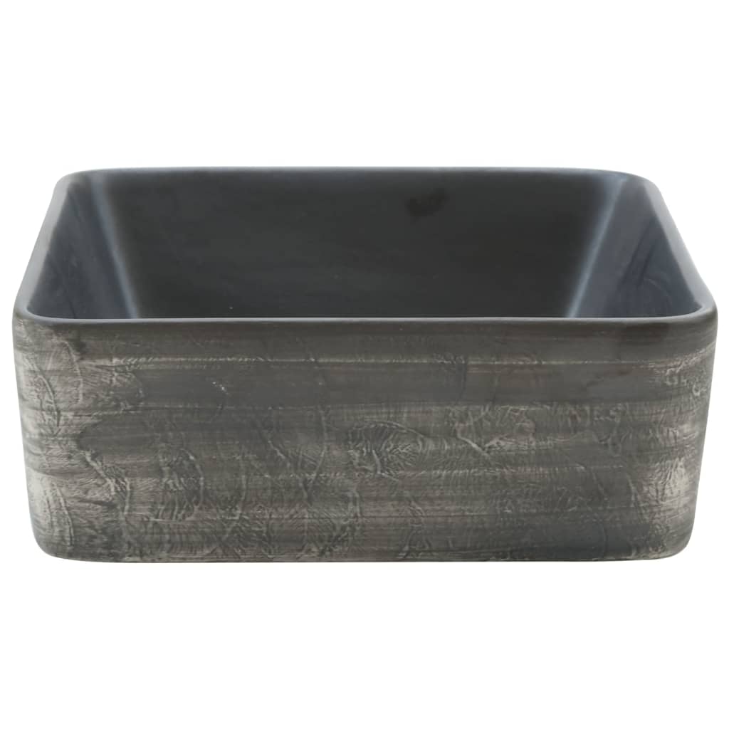vidaXL Aufsatzwaschbecken Schwarz Braun Rechteck 46x35,5x13cm Keramik - Image 5
