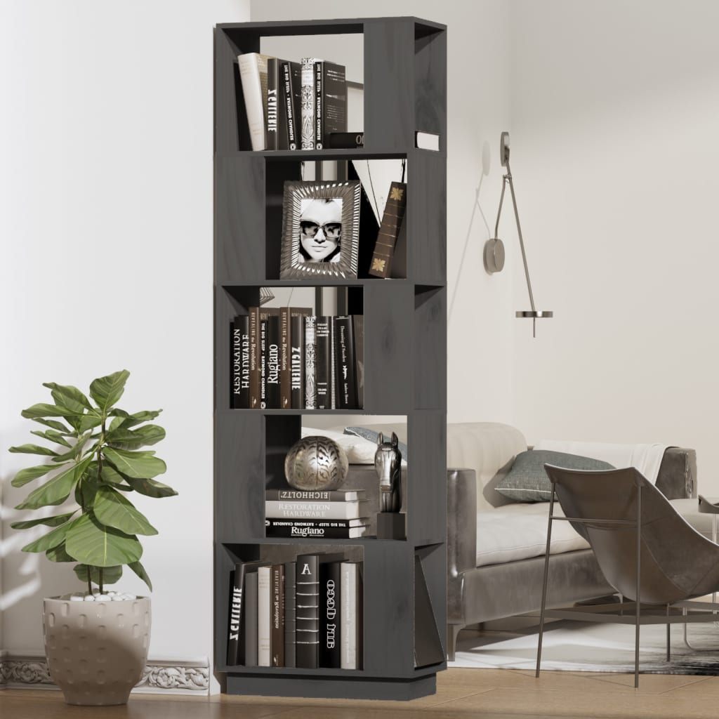 vidaXL Bücherregal/Raumteiler Grau 51x25x163,5 cm Massivholz Kiefer