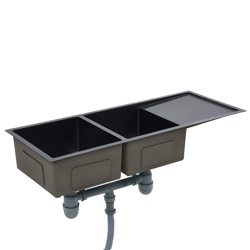 vidaXL Handgefertigte Küchenspüle Schwarz Edelstahl - Image 4